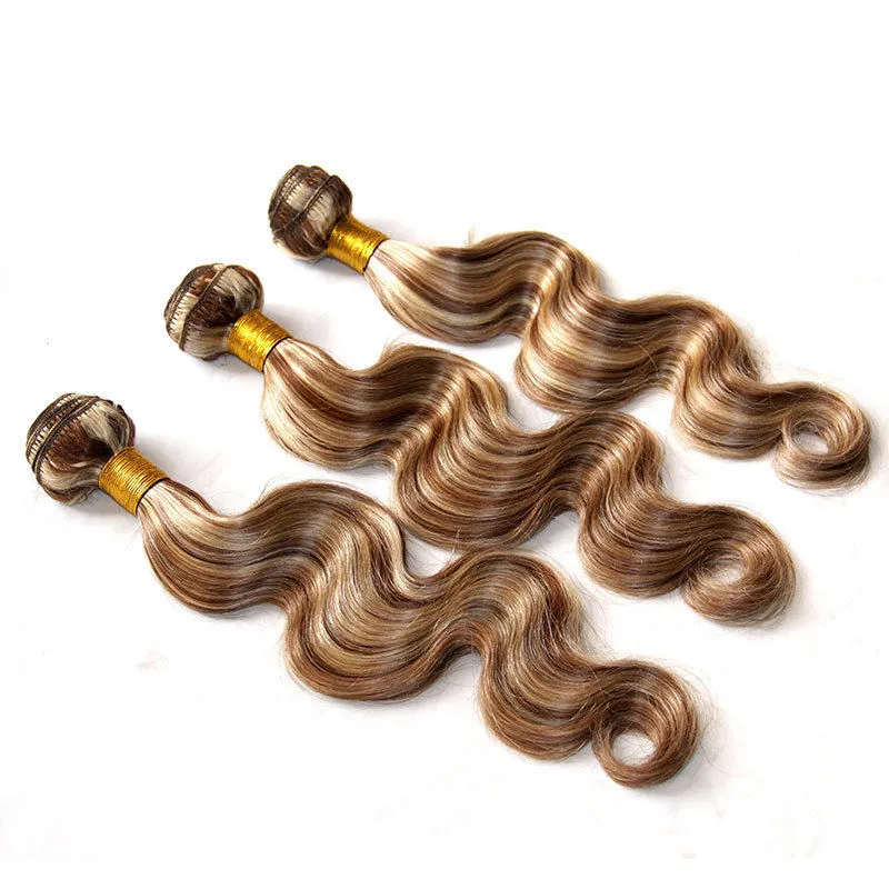 Piano Mixed Color Virgin Brasilianska Human Hair Weaves Extensions Body Wave # 8/613 Mix Piano Färg Dubbel Wefts Ombre Human Hair Bundles 