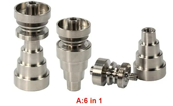 유니버설 Domeless 티타늄 네일 10/14/18mm 남성과 여성 조정 가능한 어댑터 Ti 네일 10mm14mm19mm 6 IN 1 GR2 티타늄 네일 유리 봉