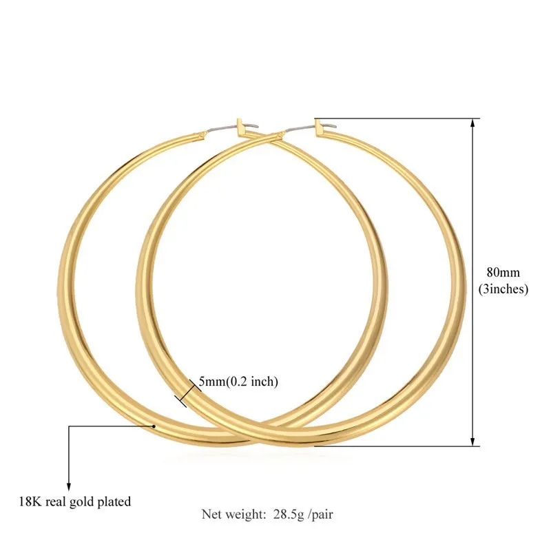 Big Size Style Large Hoop Earrings For Women Fashion 18K Real Gold Plated Basketball Wives Simple High Quality Jewelry E6391
