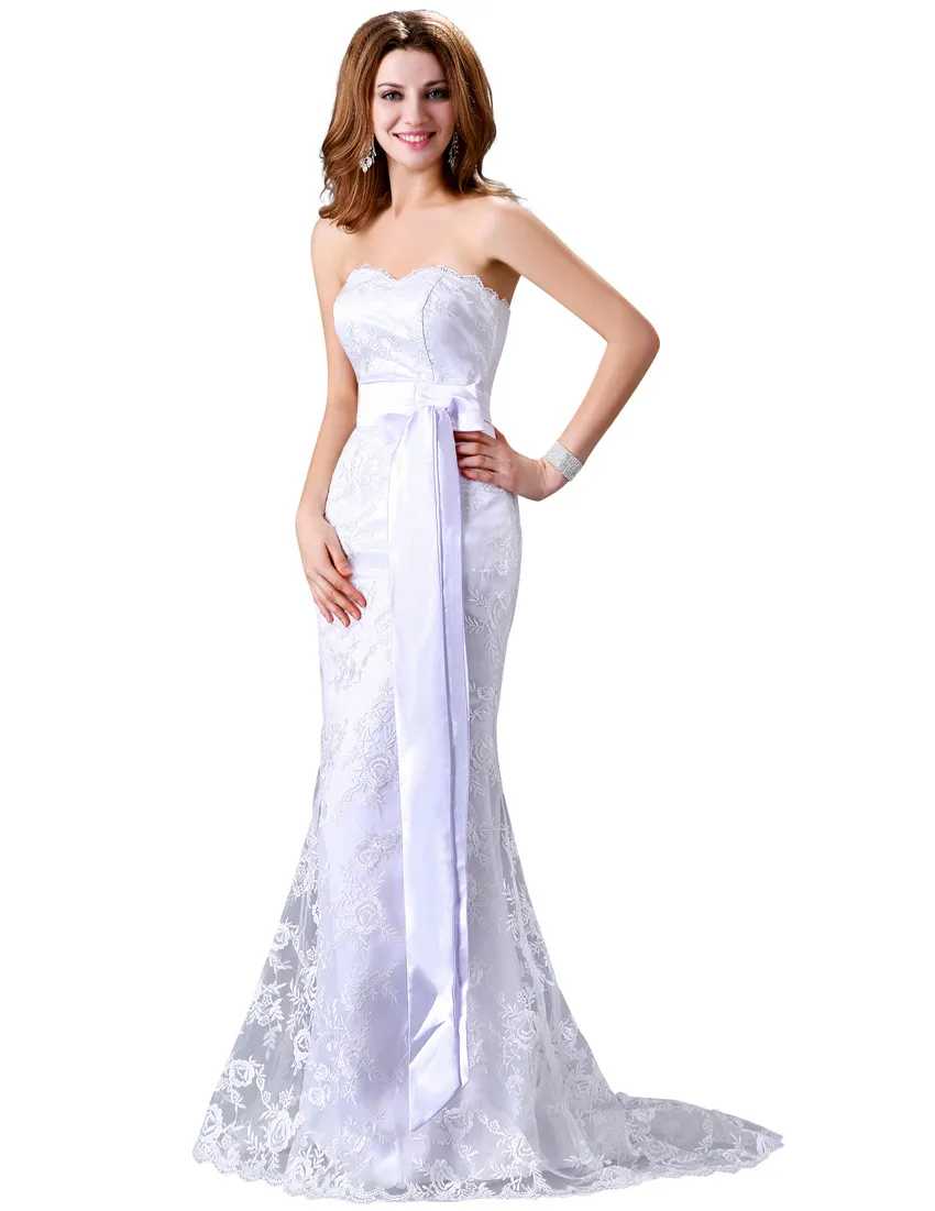 Cheap Grace Karin Luxo Strapless Lace Bordado bainha vestido de casamento sereias Longas damas vestido com faixas CL2527