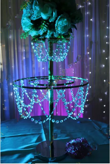 Magnifique pièce maîtresse de mariage suspendue en cristal à 2 niveaux, support en cristal de fleur 111111
