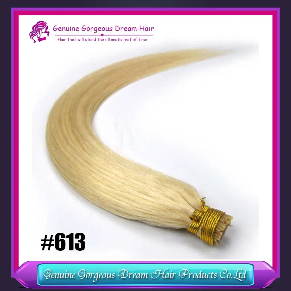 16"-24" #613 I tip Hair Extensions Human platinum blonde tangle-free Pre bonded Keratin Hair 0.5g s 100s pack 7A Grade