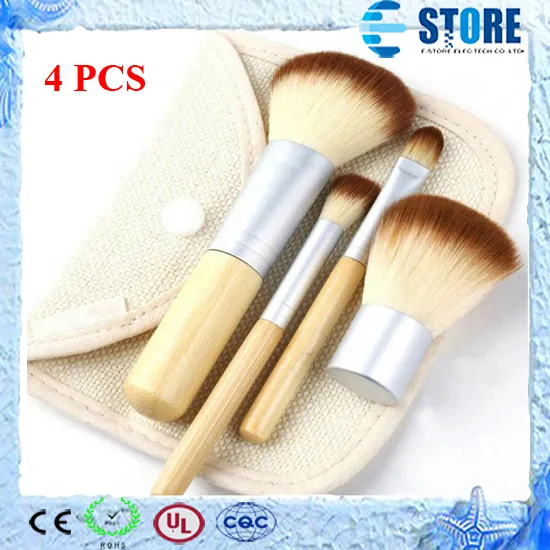 New Hot 1set / 4pcs Bambou Professionnel Poudre Blush Brosse Soins Du Visage Beauté Du Visage Cosmétique Stipple Fondation Brosse Outil De Maquillage, wu