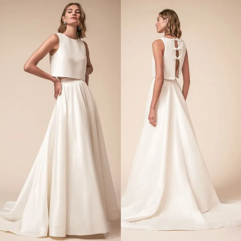 Bhldn Spring 2018 Land Trouwjurken Twee stukken Robe de Mariee Satijn Vintage Wedstappen Bow Back Back