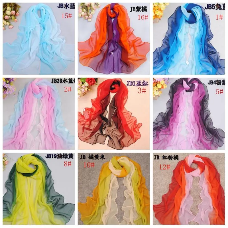 10pcs 17 color Fashionable Spring And Autumn Long Chiffon Georgette Scarves Rabbit Blue, etc. Spell Color Gradual Change Color Shawl