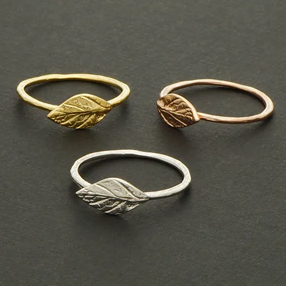 30st Gold Silver Simple Nature Leaf Ring Cute Olive Maple Plant Tree Leaf Ring Feather Ring Vine Rings for Ladies Women