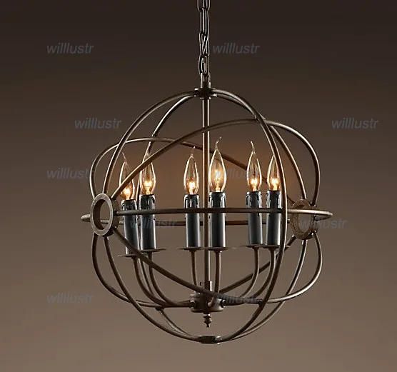 Industriell belysning Vintage hänge lampa Foucault Orb ljuskrona Rustik Iron Gyro Loft Hotel Cafe Bar Restaurang Suspension Ljus 50cm 65cm