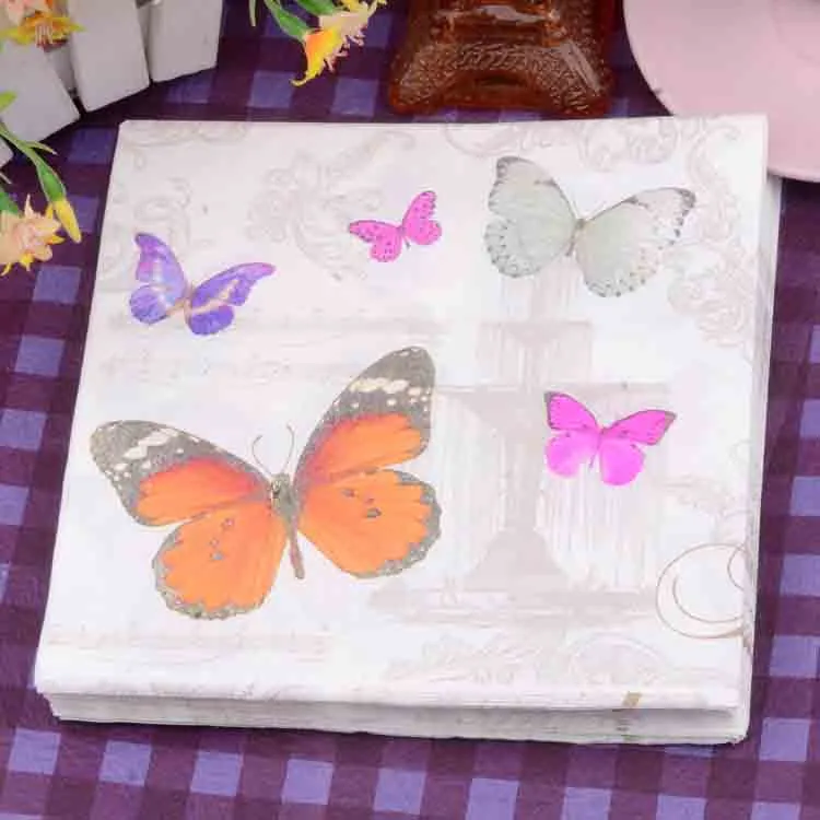 Decoratieve Butterfly Paper Servet Placemats Christmas Party 2 Lagen Wegwerp Mini Handkerkjief Serveldtes te koop SD914