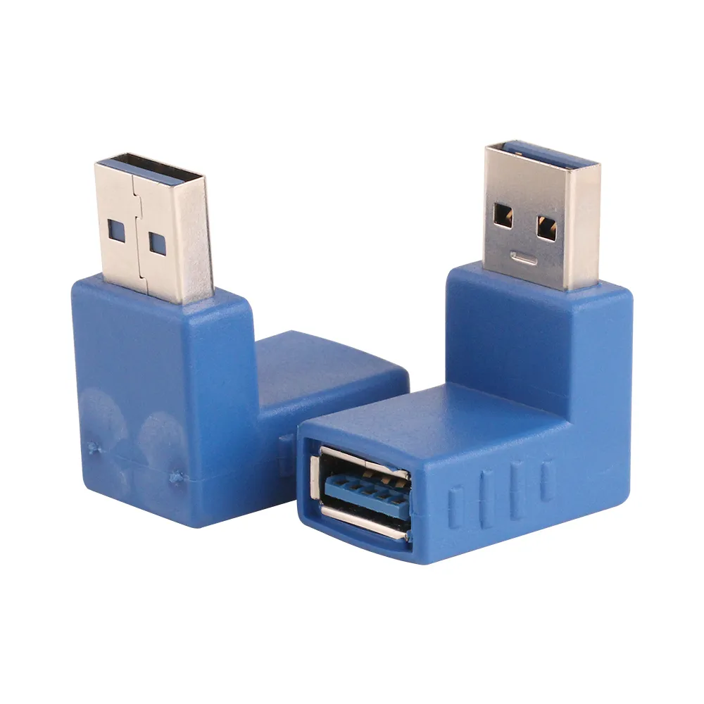 Universel USB 3.0 Type A mâle à femelle gauche + droite prise 90 degrés haut + bas Angle connecteur adaptateur coupleur haute qualité bleu