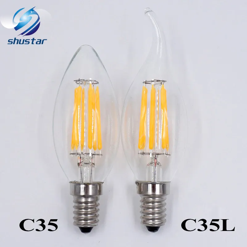 E12 E14 B22 E27 Filament LED świeca żarówka 2W 4W 6W żarówki Wymiana 60 W żarówki LED SAA UL AC85-265V
