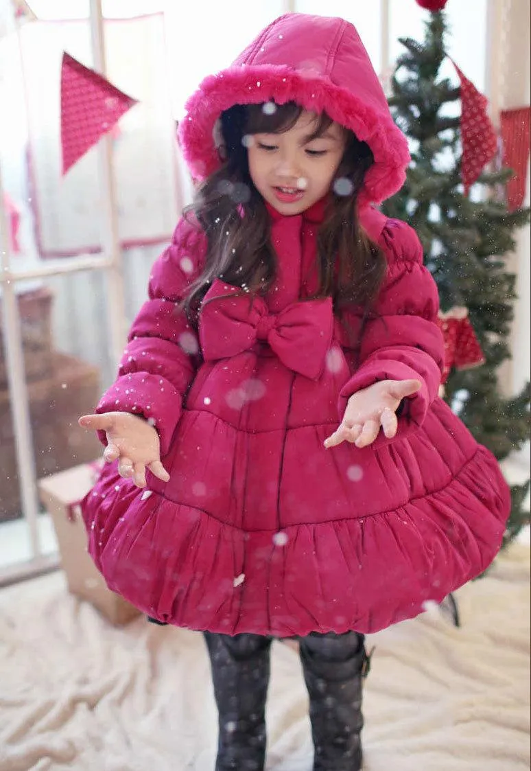 2014 Nowy Rok Dziewczyna Down Płaszcz Koreański Brand Big Bowknot Dzieci Bawełna Wyściełane Płaszcze Pink Rose Red Gright% 100 Ciepłe Dzieci Znosić
