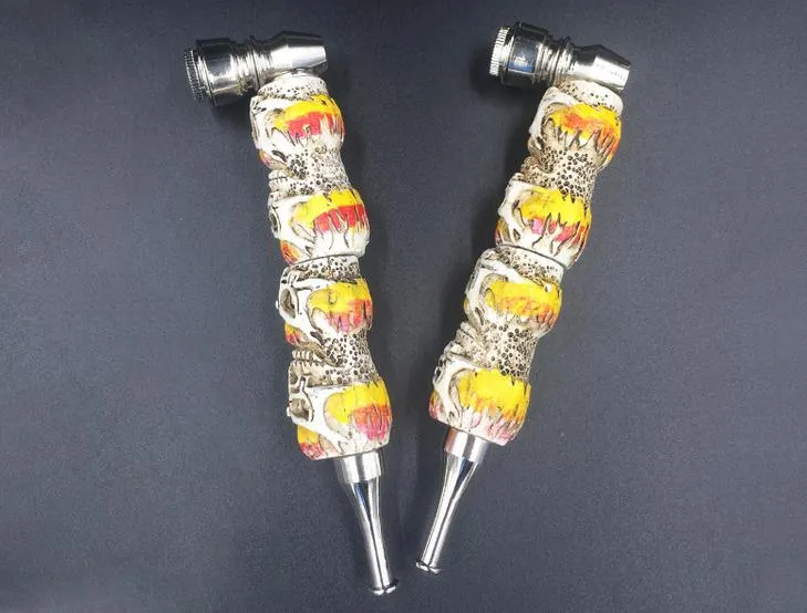 new Small portable metal creative yellow skull straight pipe / bong, durable Art Smoking