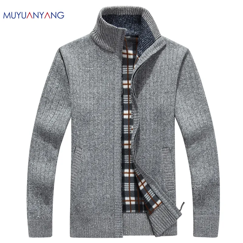 x201711 Plus Size 2XL 3XL Casual Mens Cardigan Maglione Stand Collar Maglioni da uomo Inverno Caldo Velluto spesso Maglioni Abbigliamento caldo