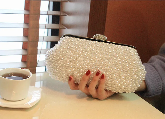 Hot Style Fashion Beaded Women's Handtas Full Pearl Bridal Satin Party Clutch Dames Tassen voor Evening Huwelijk