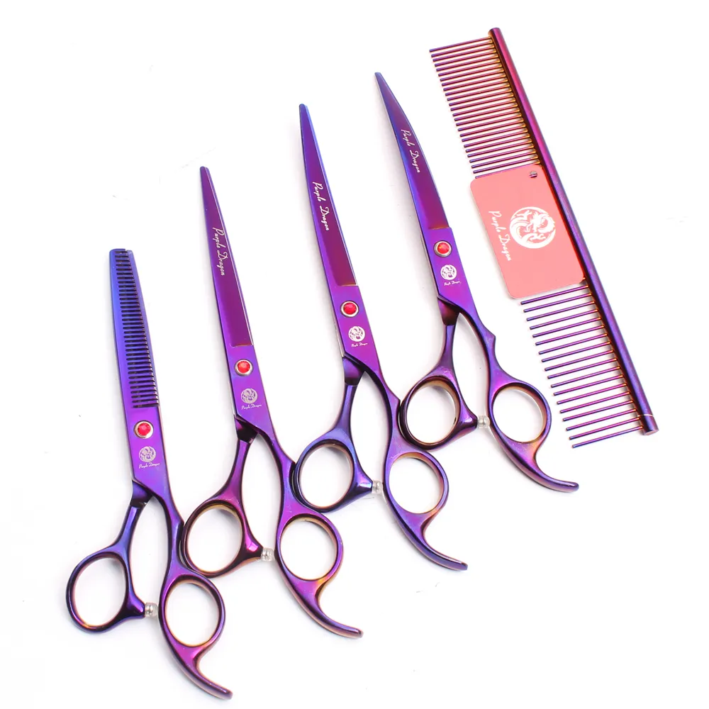 Z3003 7039039 440CパープルドラゴンプロフェッショナルペットグルーミングヘアハサミCOMBCUTTITIONTHINNINGUPDOWN CURVED SHEARS do9629956