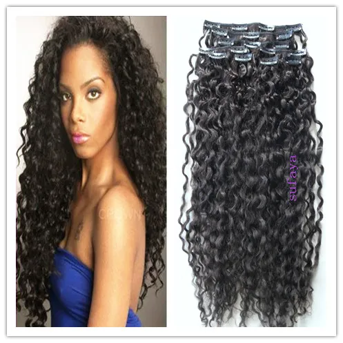 nouveau style mongol humain bouclés trame de cheveux clip dans les extensions de cheveux non transformés bouclés couleur noire naturelle extensions humaines peuvent être teintes