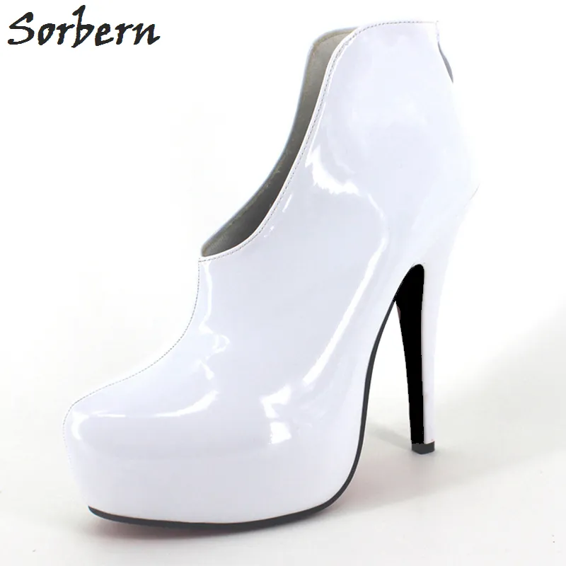 Sorbern Unisex Plus Size Boots Ankle Boots For Women 15CM High Heels Zipper Patent Leather 36-46 Custom Made Color Gay Boots