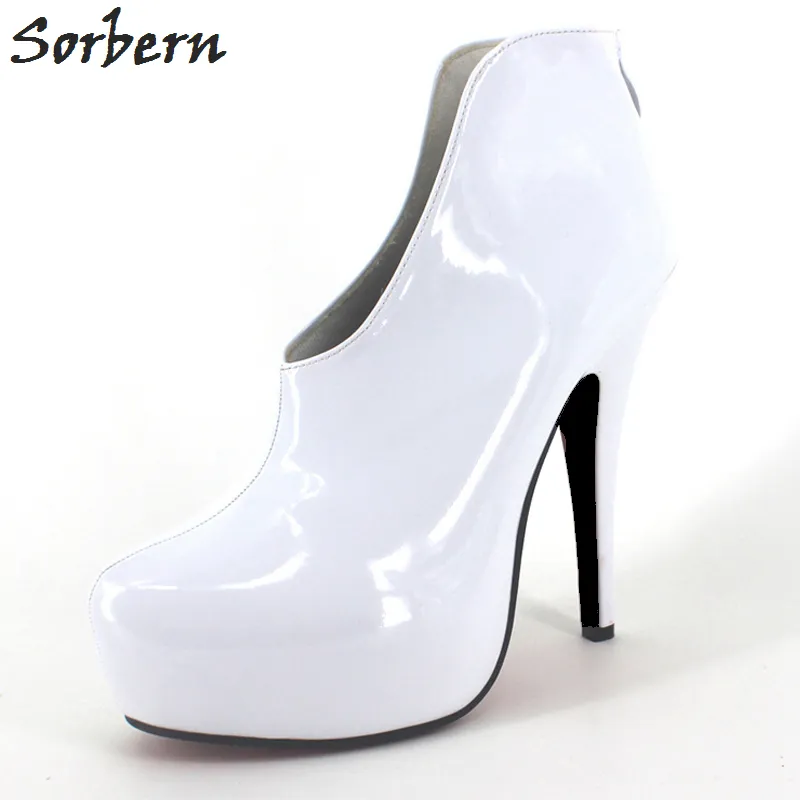 Sorbern Unisex Plus Size Buty Botki Damskie 15 CM Wysokie obcasy Zipper Skóra Patentowa 36-46 Custom Made Color Gay Boots