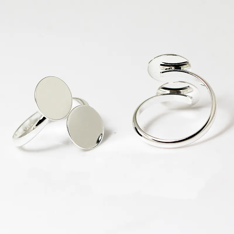 Beadsnice Ring Blank Gindings с двумя 12 -мм клеем на подушечке регулируемые модные украшения для кольца кольцо для стеклянных кабохонов ID 27969698409