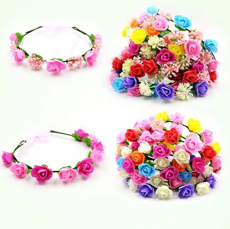 Wholesale artificial flowers Braided Leather Elastic Headwrap for Ladies hair band Assorted Colors Hair Ornaments hairband BT020