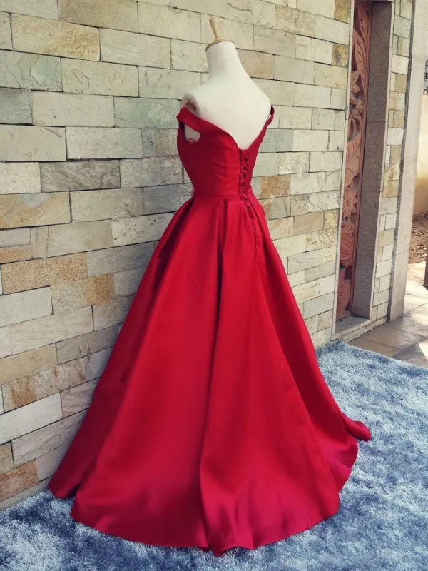 Muestra real Vestidos de fiesta de color rojo oscuro hechos a medida Cuello en V Fuera del hombro Vestidos largos de fiesta de noche formales con faja y lazo Desgaste del desfile