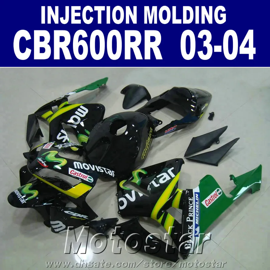 Fitment Free cowl black green for HONDA CBR 600RR fairing 2003 2004 Injection Molding 03 04 CBR600RR ABS bodyworks 7Gifts YD3O