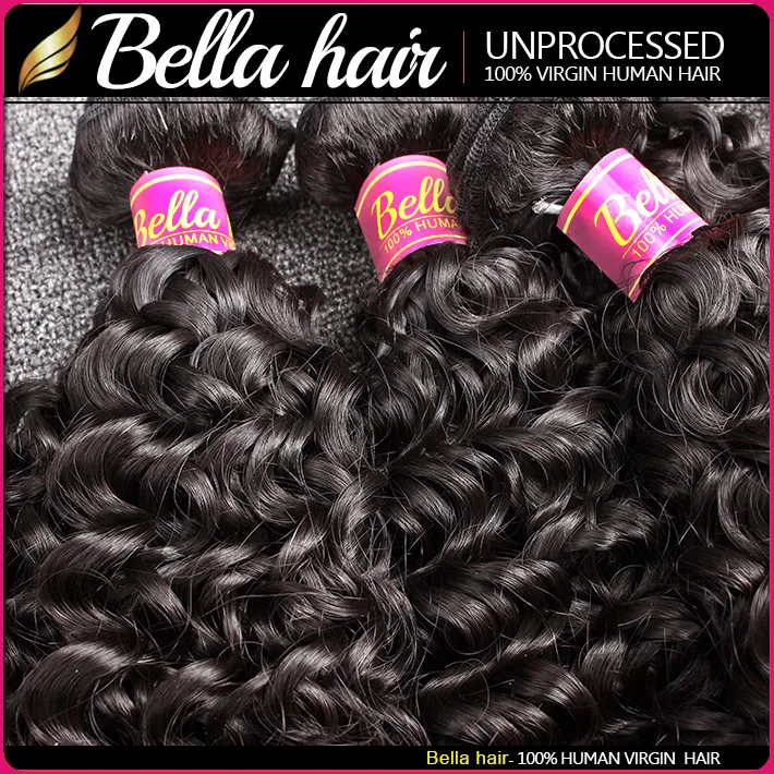 Bella 8A brasilianska hårbuntar dubbla inslag Obearbetat människohår lockigt väv 3 stSvart Färg Kinky Extensions 8~30 tum