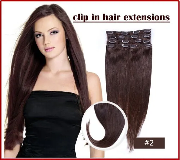 Wholesale  -  -12 " -  26"、8ピースブラジルレミーヘアストレートクリップインヘアリーム人間の髪の伸び、2＃ダークブラウン、100g /セット、