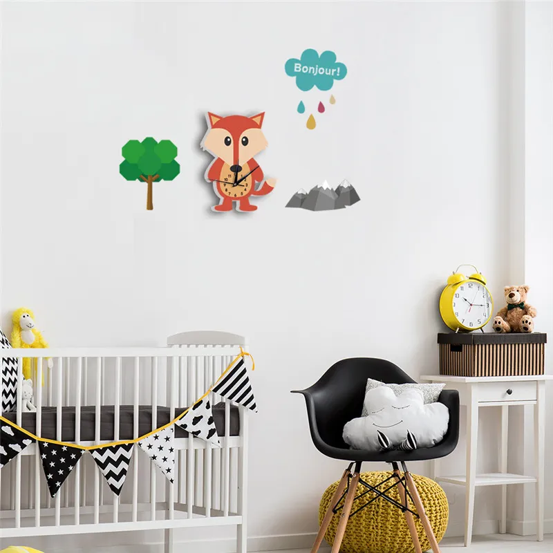 Raposa dos desenhos animados / 3d padrão de vaca relógio de parede digital pvc diy relógio de parede adesivo de parede berçário diy sala de estar decoração relógios de quartzo