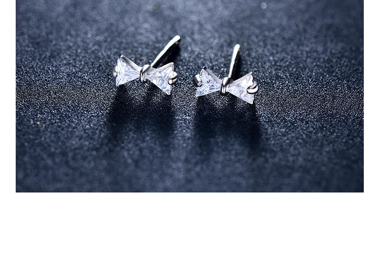 925 Sterling Silver Stud Earrings Fashion Jewelry Little Bowknot Zircon Diamond Crystal Simple Earring for Women Girls 