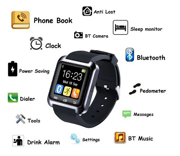 Bluetooth Smart Watch U8 Wrist Watch U Smartwatch för för iPhone 4 / 4S / 5 / 5S / 6 och Samsung S4 / Not / S6 HTC Android Phone Smartwatch