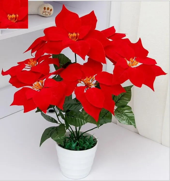 4 Poinsettias Artificiels En Soie – 33 Cm De Haut, Rouge – Décorations De Noël Pour Maison, Fête, Cheminée