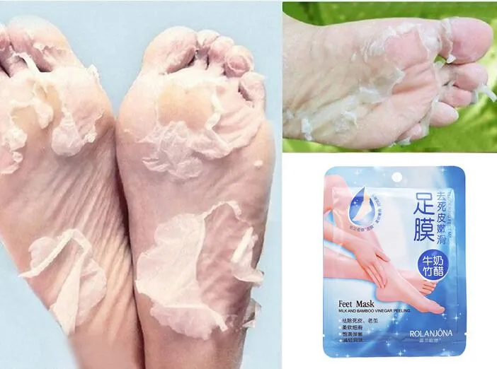 ROLANJONA feet mask Milk and Bamboo Vinegar Feet Mask Feet care Foot mask Foot skin Peeling Exfoliating