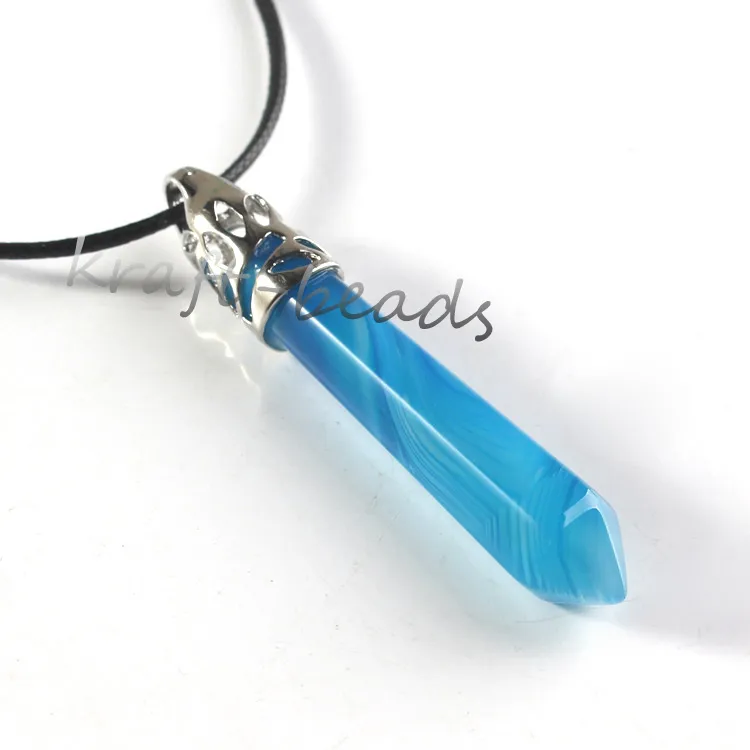 Wholesale Charms Silver Plated Natural Stripe Blue Agate Crystal Stone ...