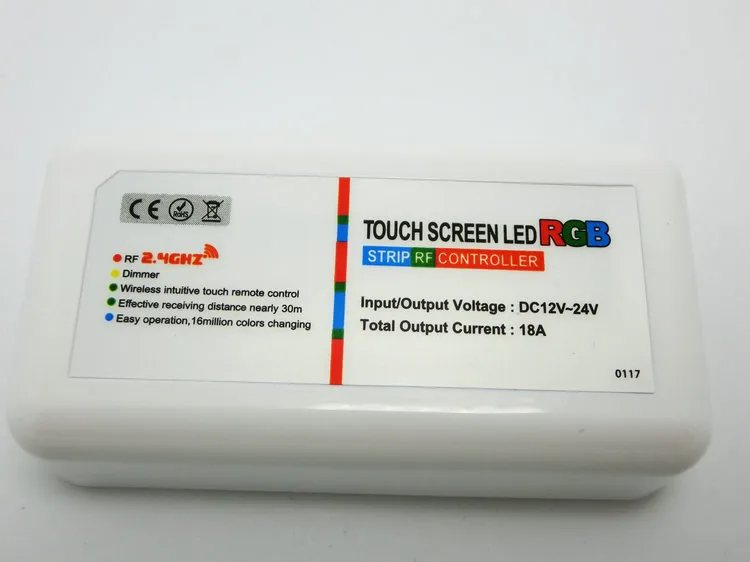 RGB LED-styrenhet DC12-24A 18A RGB LED Controller 2.4G Touch SN RF Remote Control för LED-stripkula nedliggande2287019