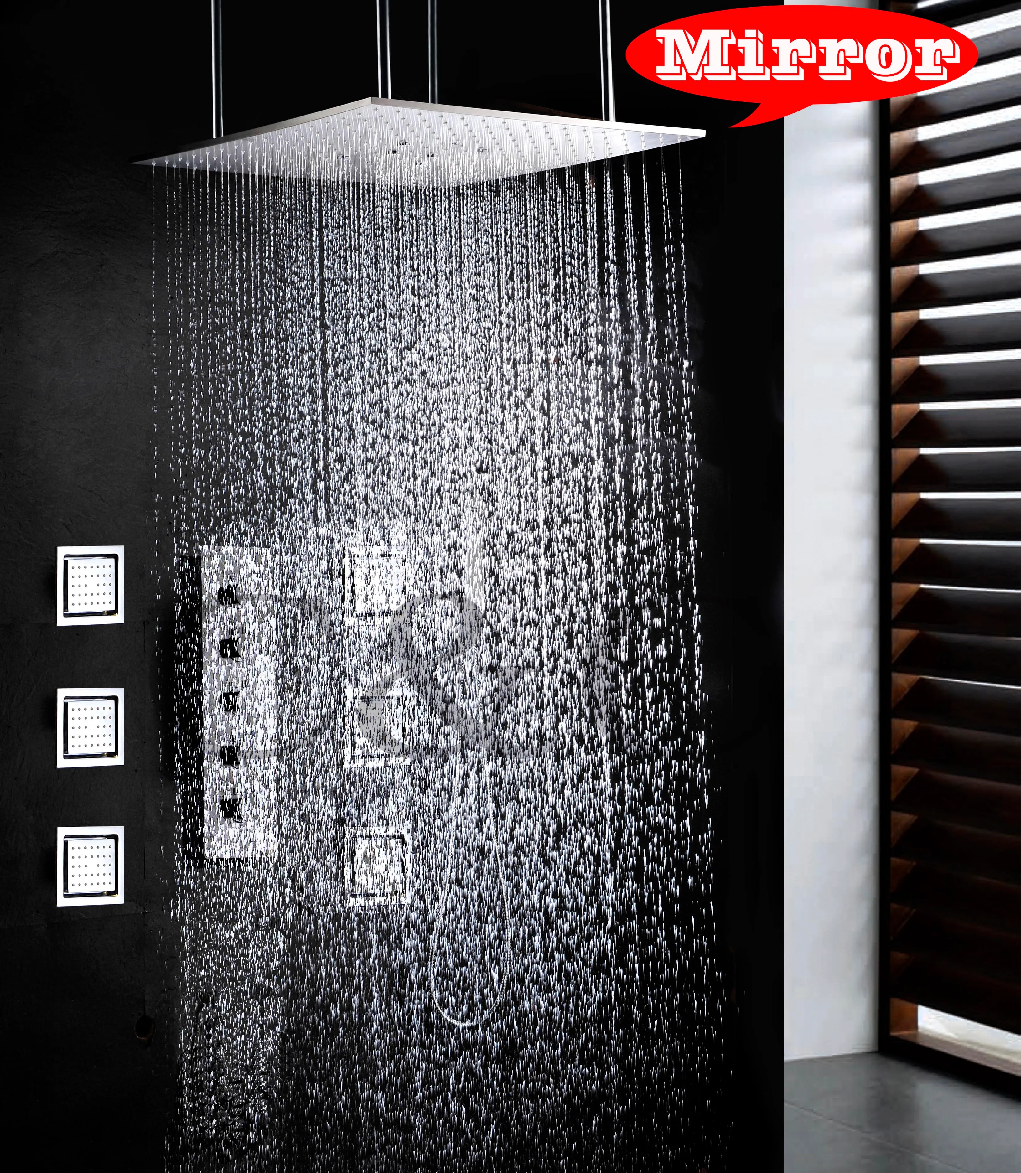斜踏みと雨のバスルームのシャワーセット20インチの2つの機能シャワーヘッドと6個の大きいマッサージボディスプレージェット008-20QMI-6MF