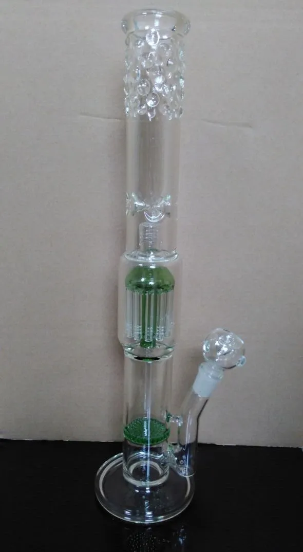 Perc con forma de campana de vidrio grande y perculador de 12 brazos más bongs de vidrio de panal verde de 19 