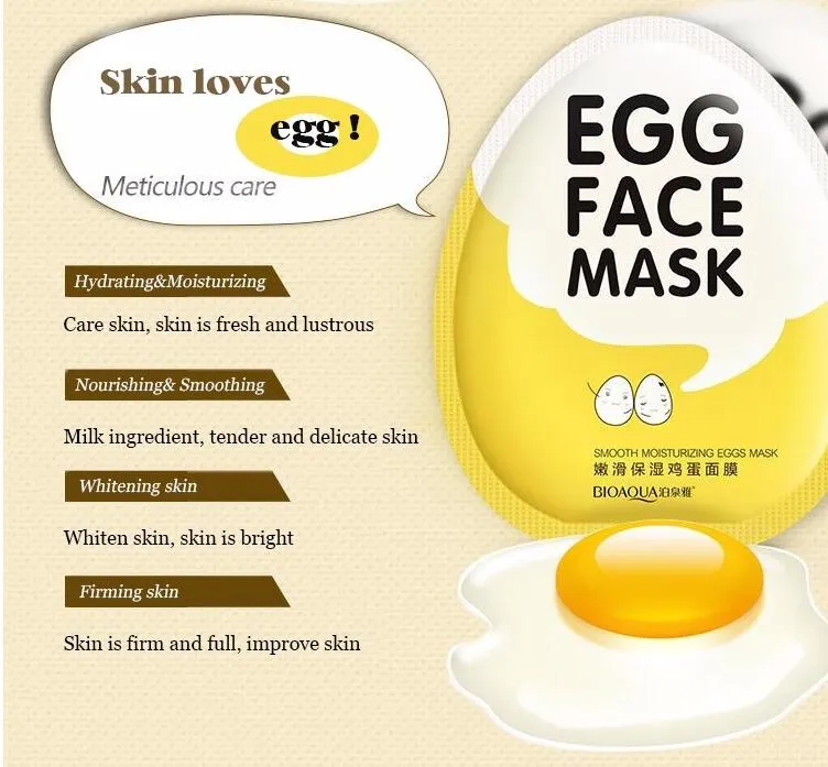 BIOAQUA Egg Facial Masks Oil Control Brighten Wrapped Mask Tender Moisturizing Face Mask Skin Care Moisturizing Mask