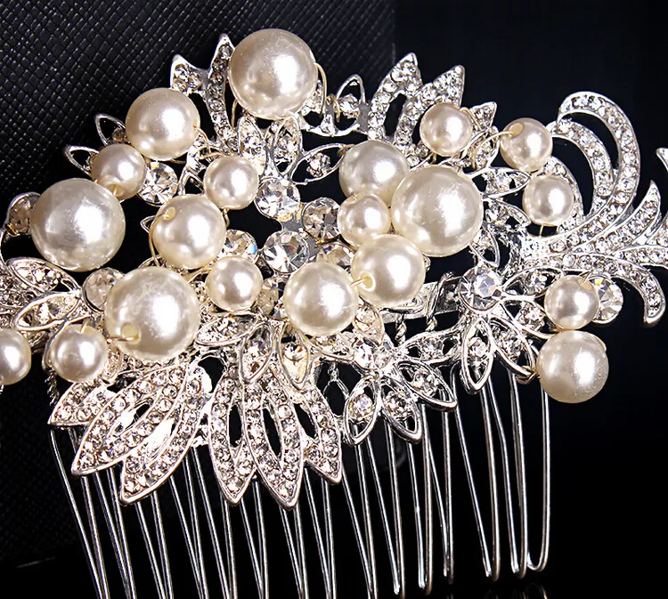 2015 Nuovo Arrivo di Lusso Pesante di Cristallo Pettini Capelli Perle Accessori Capelli Da Sposa Diademi Nuziali Testa Gioiello TS00093