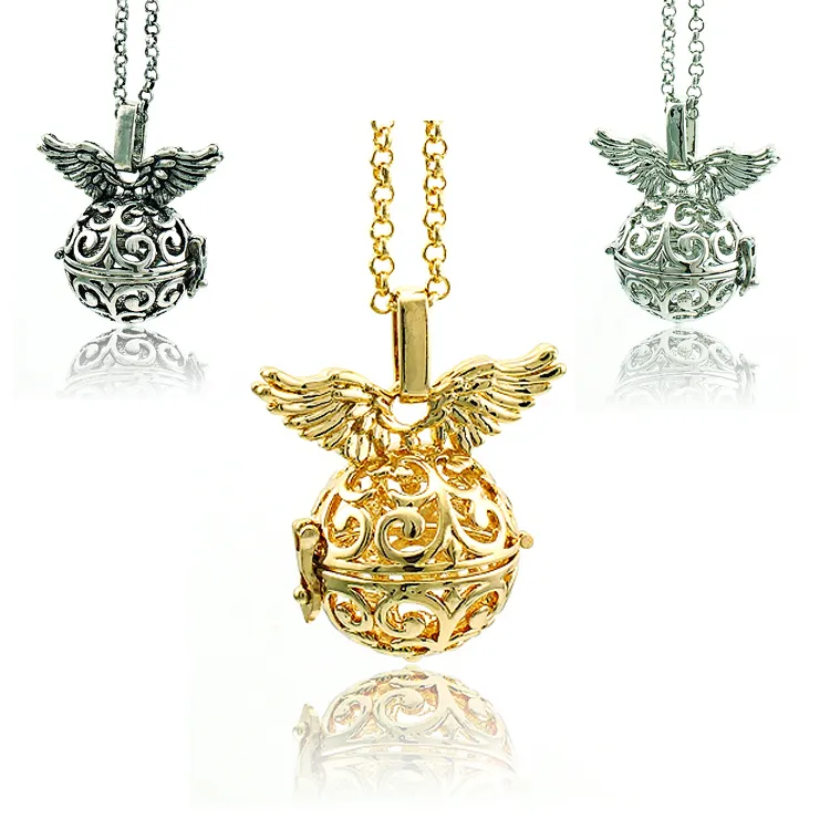 Fashion Pendants Necklace Baby Charms 3 Color Chime Balls Angel Fly Wing Necklace For Women Jewelry