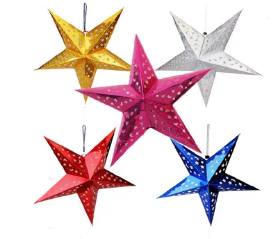 Kleurrijke Shiny Craft Paper Star Hollow lampenkap Lantaarns Star Shape Party Decoratie voor Kerst Huwelijk Party Lampenkap Decoratie