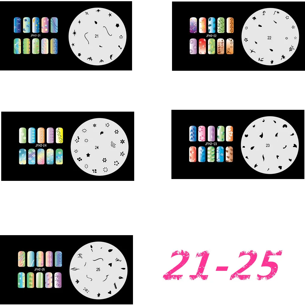Custom Body Art Airbrush Nail Stencils - Design Series Set # 9 includes 20  Individual Nail Templates with 15 Designs 