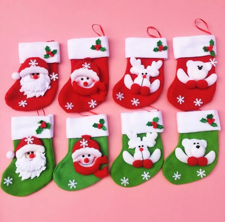 Mini Christmas Kousen 3.5 * 6.3 inch Kerst Sok Santa Non-Woven Gift Bag Kerst Ornamenten Gratis Verzending CT05