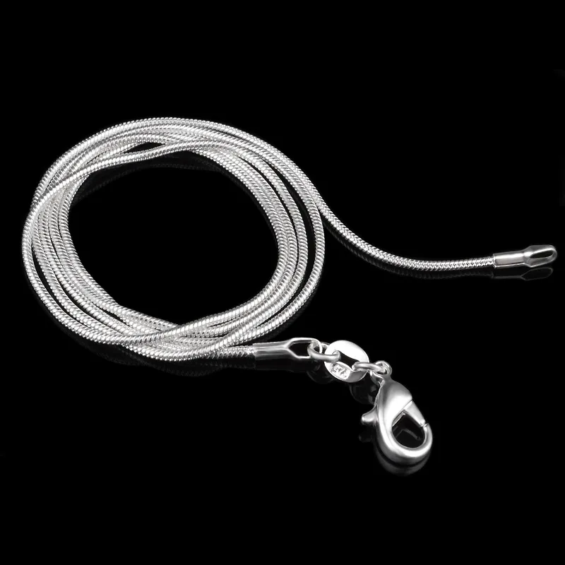 925 colares Cadeia Sterling banhado a prata de serpente para mulher da lagosta Fechos liso Declaração cadeia de jóias Tamanho 1 milímetro 16 18 20 22 24 polegadas