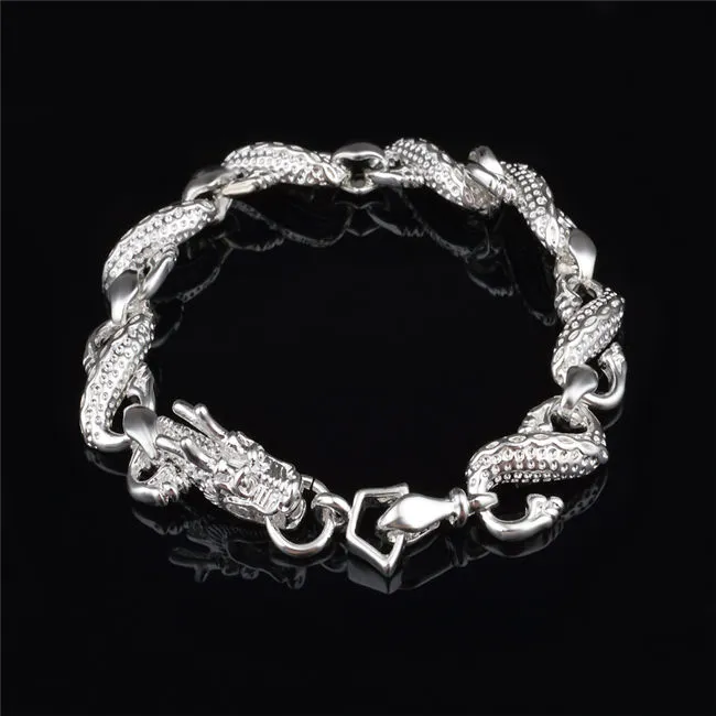 Fabrikspris 925 sterling silver armband pläterad liten vit drake söt design mode smycken för män gratis frakt
