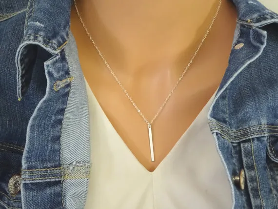 Personalized Vertical Bar Gold Lariat Necklace Set Gold And Silver Skinny Bars With Simple And Slim Initial Design From Jackhon 13.95 DHgate.Com