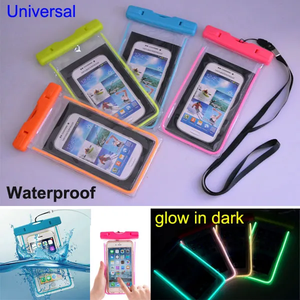 Universele heldere LED Lichtgevende PVC Waterdichte Pouch Waterdichte Zak Onderwater Droogkap voor iPhone 5 6 Plus S6 Edge S5 Note 5