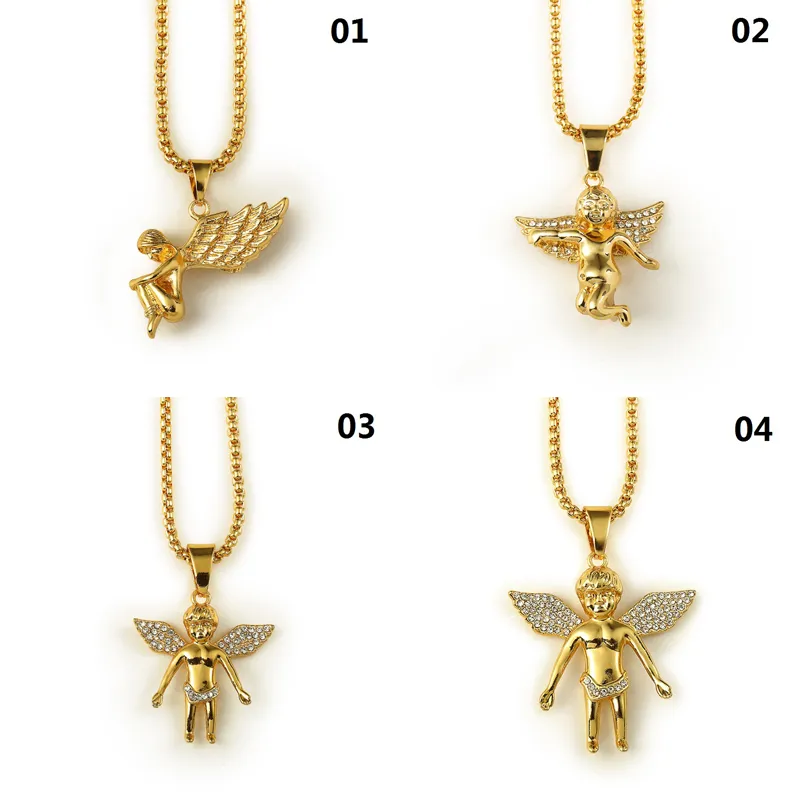 Nieuwe 18K Vergulde Jongen Angel Girl Angels Hanger Micro Angel Stuk Ketting Voor Mannen Vrouwen Hip Hop Charm sieraden Gratis Verzending