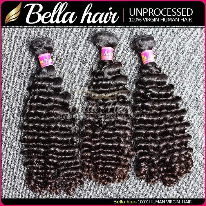 Bella Hair® 8-30 Brasilianska Virgin Hair Buntles Deep Wave Hairweaves Double Weft Obehandlad Naturlig Färg