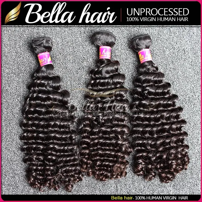 Bella Hair® 8-30 البرازيلي العذراء الشعر حزم موجة ديب موجة تسخين مزدوجة لحمة غير المجهزة اللون الطبيعي